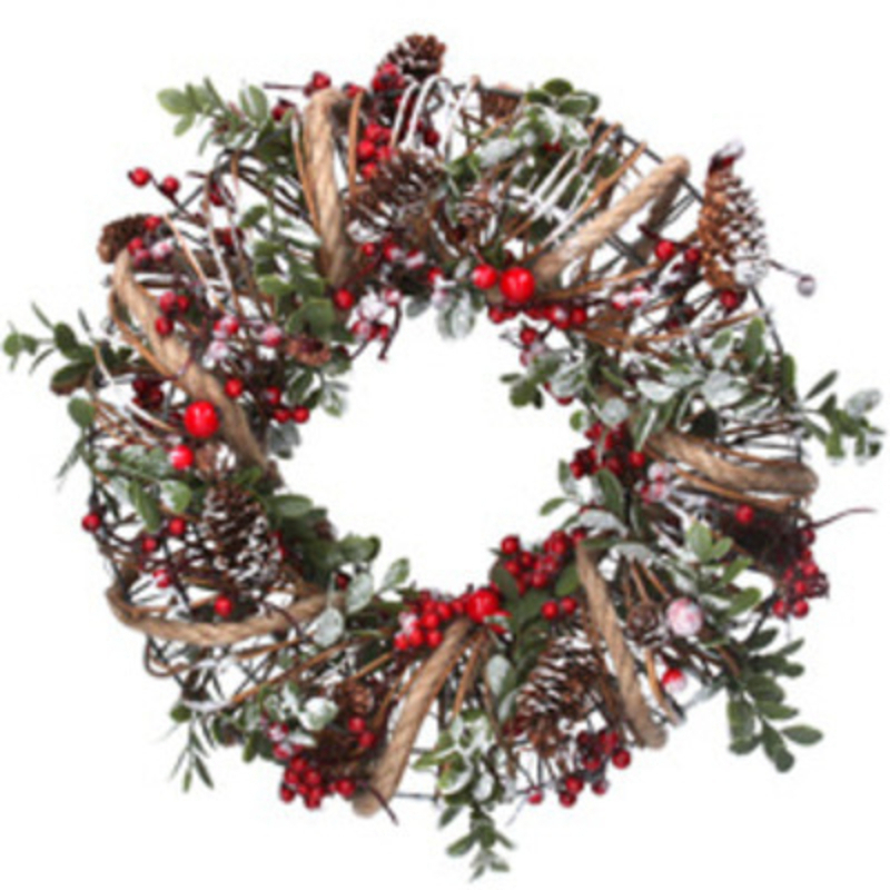 Rustic Red and Green Wire Ring Christmas Door Wreath Gisela Graham